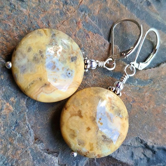 Crazy Lace Agate Earrings With Sterling Silver Leverback Earwires - Picture 2 of 8